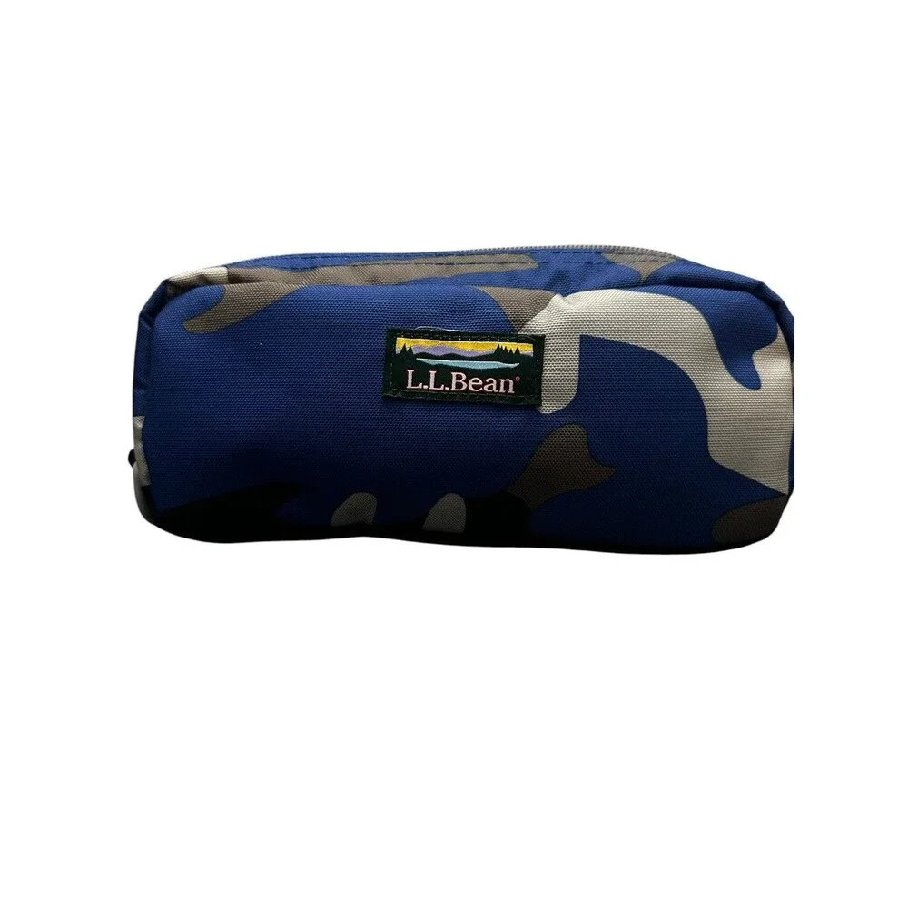 L.L.Bean Blue Camo Zipper Polyester Pencil Case, Cable Organizer, Pouch